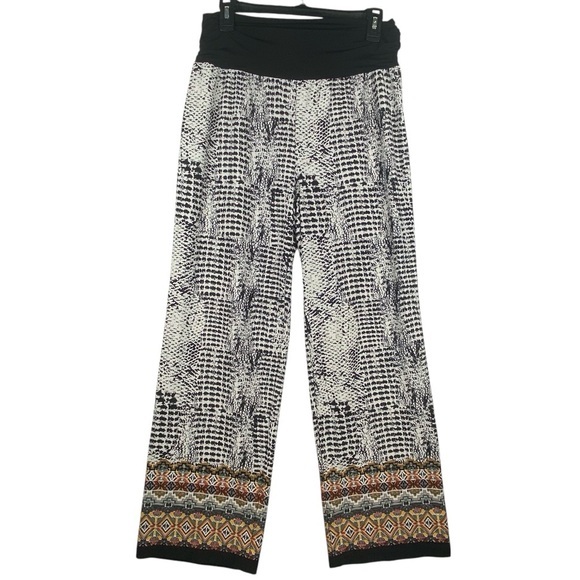 Alyx | Snake Print Palazzo Aztec Trim Flowy Pants | Stretchy Waistband | Sz 0X | - Picture 1 of 9